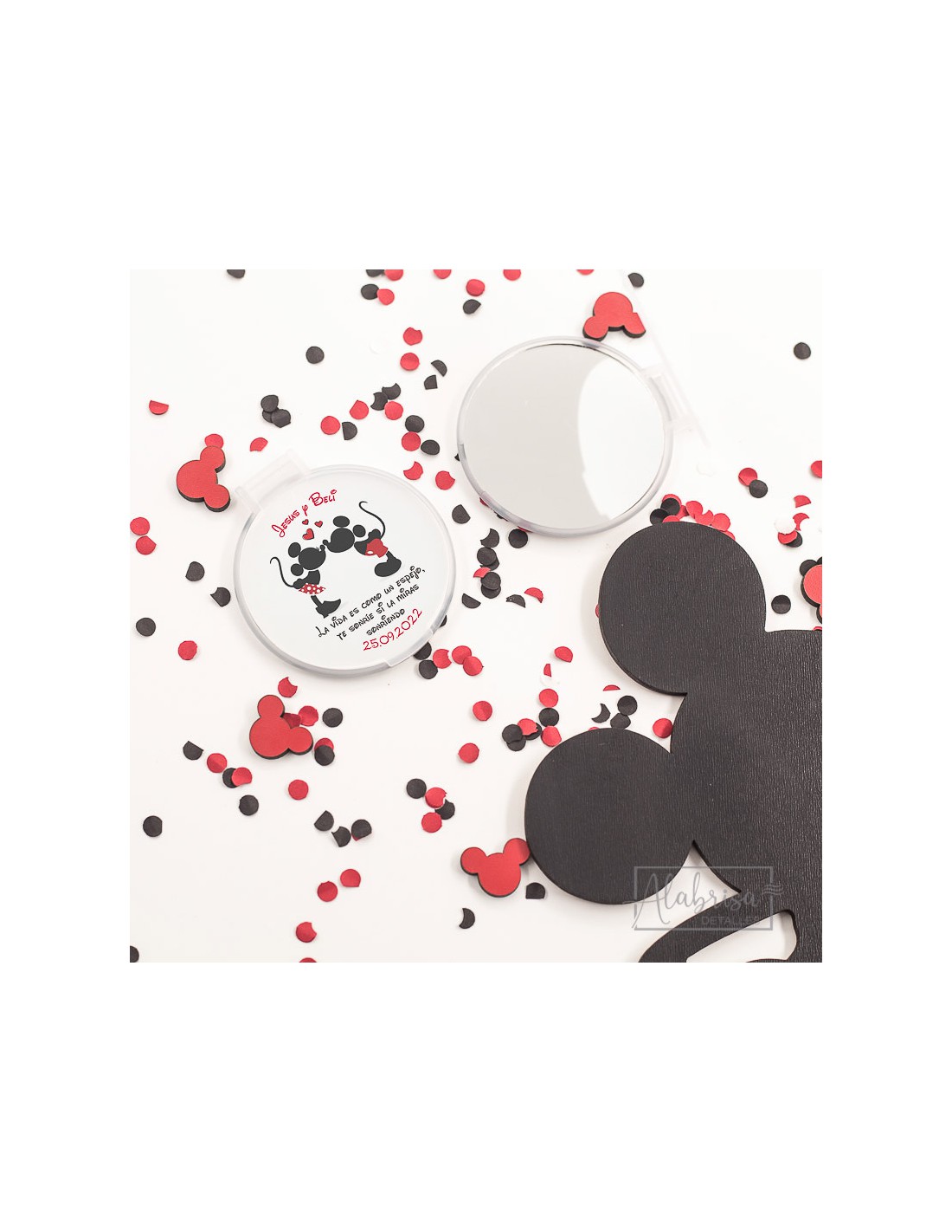 Espejo para Regalar en Bodas con Mickey y Minnie y Personalizado.