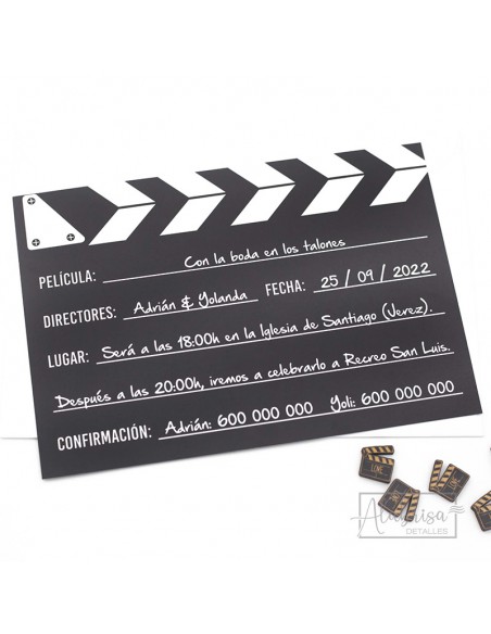 Invitación Boda Claqueta Cine para Invitados - ALABRISA detalles