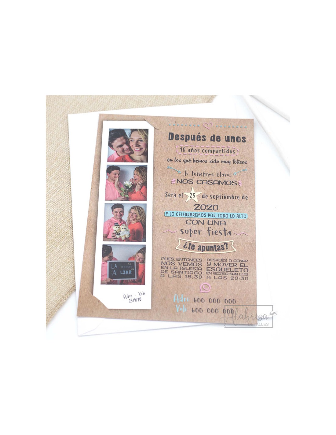 Invitación DL Fotomatón Kraft personalizadas