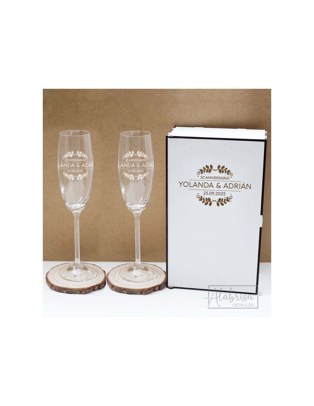 Copas cava o champan personalizadas para bodas de oro grabadas