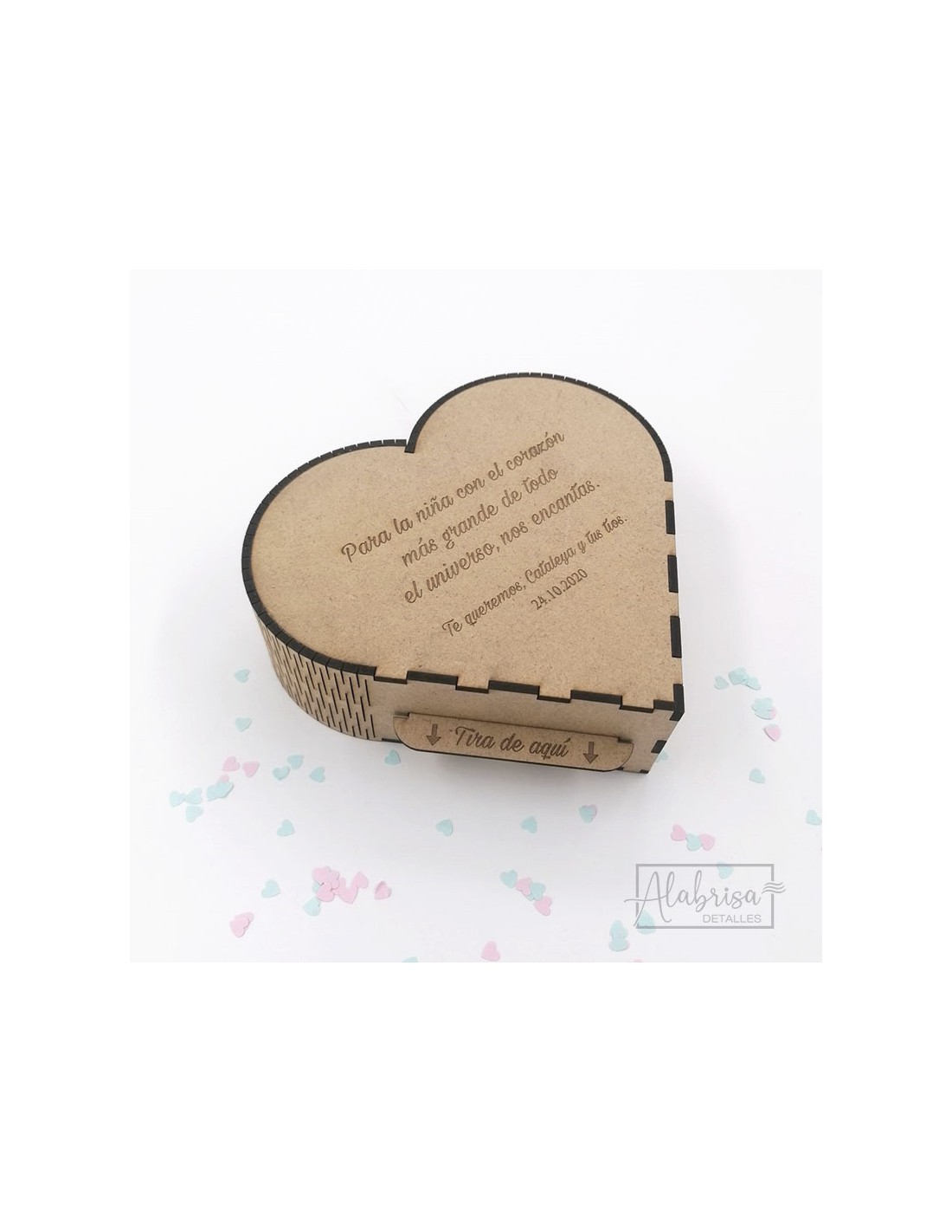 Caja Corazón de Madera Regalar Dinero Forma Original Bodas